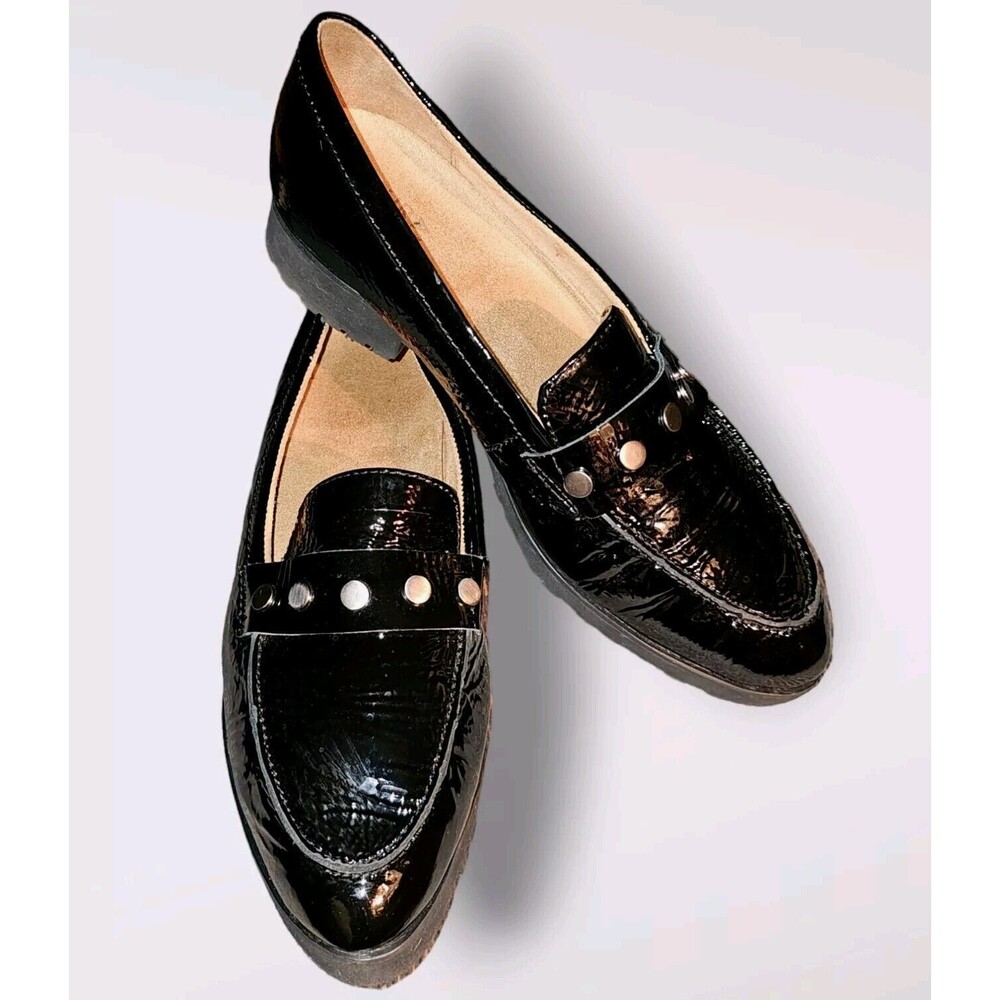 Naturalizer GAIA Lug SOLE, Heel, Black Patent Leather W Studs Sz 10 W